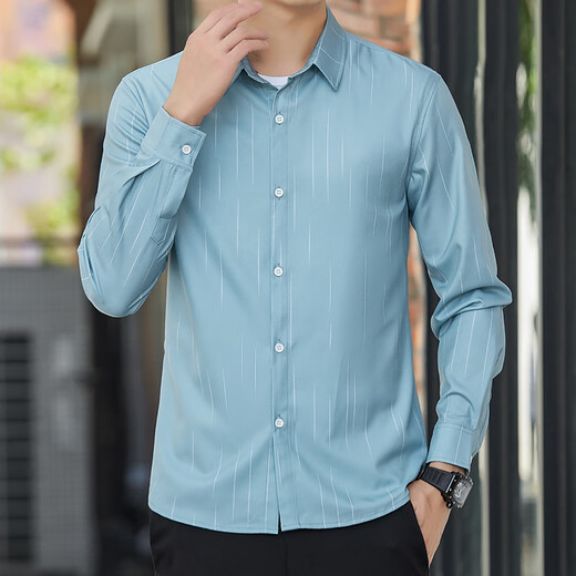 Sept loups de chemise à manches longues pour hommes à longues hommes et mince Protection solaire et mince Soleil et une chemise de mode de mode légère et légère 6169 Green M 90-110Jin [Jin est égal à 0,5 kg]