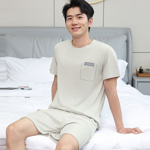 慕枫晴睡衣男士夏季棉质短袖青中年薄大码男式夏休闲春秋家居服套装 9928【H系列男短-袖短裤套装】 3XL 【建议175-200斤】