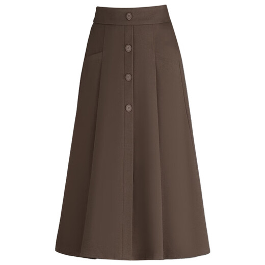 ROMON Woolen A-Line Skirt Women's Spring, Autumn and Winter New Umbrella Skirt Mid-Length Slim Style Elastic Waist Pleated Skirt Brown M Recommended 85-100 Jin Jin equals 0.5 kg