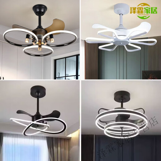 XMSJ Schlafzimmer Light 2025 Pop Light Luxusstil mit Lüfterlüfter Leichtes Hauptschlafzimmer Essdecke Lüfter Leichter Haushaltsbügel 1W 9227 Schwarz 60 cm-Drei Farben-Übervertehrungen Sechs Gear