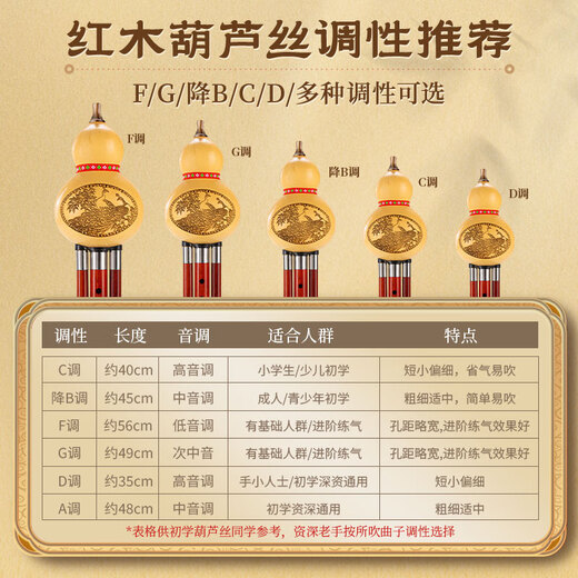 金孔雀葫芦丝c调小学生成年人初学者降b调血檀红木专业演奏级旗舰店乐器 红木管采花图【标准F调】+赠品