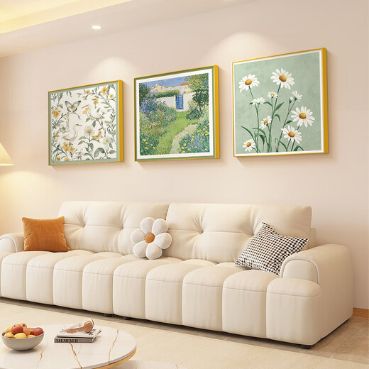 Long time no see, cream style living room decoration painting, small fresh restaurant background wall hanging painting, art triptych combination mural