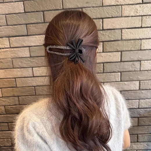 Liangshihuan Internet celebrity Korean style bow-knot diamond hairpin female back head hairpin duckbill clip grabber female one-word hairpin hairpin black 1 piece