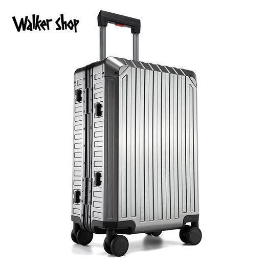 Walker Shop品牌【全铝镁合金】拉杆箱大容量行李箱金属万向轮男女旅行箱 铁灰色 卡扣 20英寸