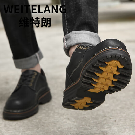 WEITELANG维特朗46大码45男鞋复古大头皮鞋英伦休闲增高工装鞋马丁靴男低帮鞋 9711黑色· 45