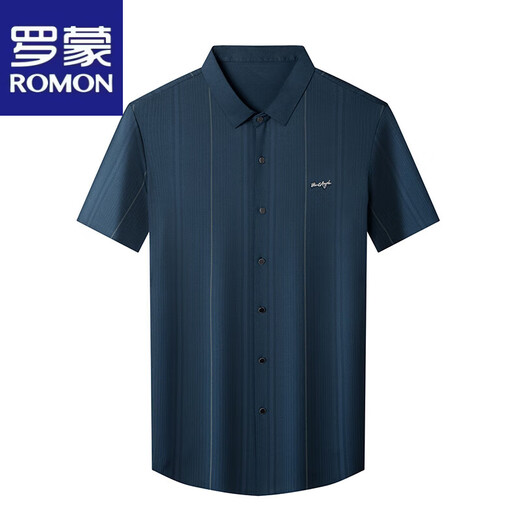 Romon Sommer High-End Seiden Maulbeer-Seide Kurzärärmelte für Männer 2025 Neues Traaceless Seide Striped Daddy Shirt D699 Black XL 175 (Empfohlen 130-155 Jin [Jin ist gleich 0,5 kg])
