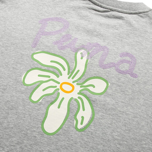 彪马（PUMA）套装棉女 刺绣LOGO时尚花卉针织运动服圆领卫衣套头衫长裤休闲裤 灰色上下套装/内里毛圈 XS