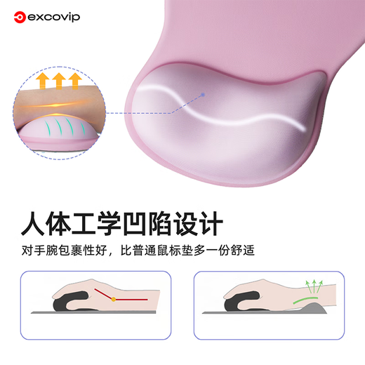 宜适酷（EXCO）键盘托鼠标垫护腕大号套装 人体工学护腕 渐变鼠标护手腕托垫子男女生硅胶防滑键盘手托粉白色0510