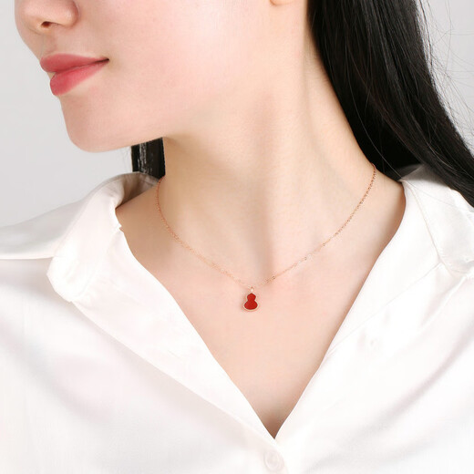 Man Fuxiang 18K gold gourd pendant au750 rose gold gold necklace red agate clavicle chain set chain birthday gift for girl 18K gold gold color (single pendant) malachite green