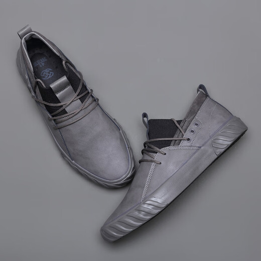 Western Camel (Vancamel) Sommer neue Männerschuhe lässig atmungsaktive High-Top-Lederschuhe Blau Schnüre-up-Low-Top British Herren Trendy Schuhe weicher Sohle vielseitiger SS-9889 Full Black/Official Store Flaggschiff New Produkt 38