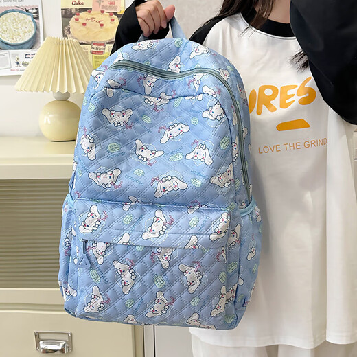 书包防水卡通双肩包可爱印花涂鸦学生大容量百搭韩系轻便背包 蓝色