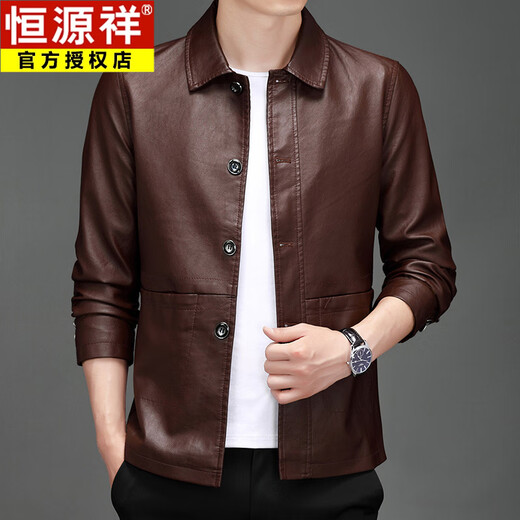 Hengyuanxiang men's leather jacket autumn and winter new style velvet thickened leather jacket Korean style trendy top warm lapel motorcycle jacket QCC-981 black velvet 2XL