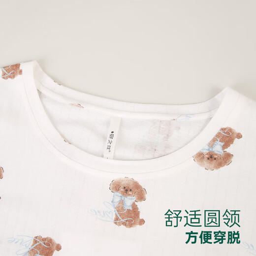 
Anzhibao [Great Soft] nightgown for women in summer short-sleeved pure cotton pajamas for mid-length style for casual home clothes Moon white puppy pattern XL