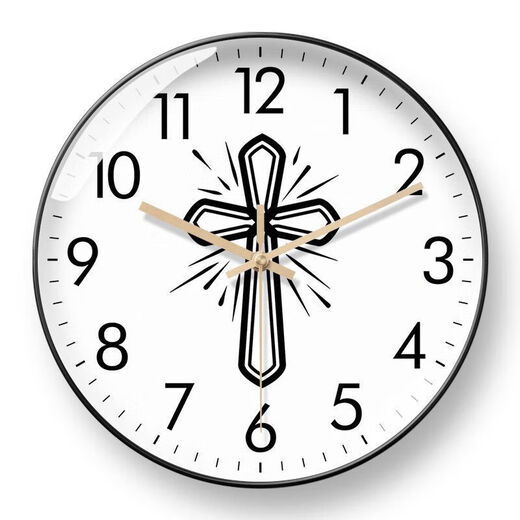 Creative Cross Wall Clock Living Room Bedroom Wall-Mounted Silent Clock Simple Clock Home Wall-Mounted Silent BF3271-Black Frame Golden Needle 8-inch Super Silent Stone Clock