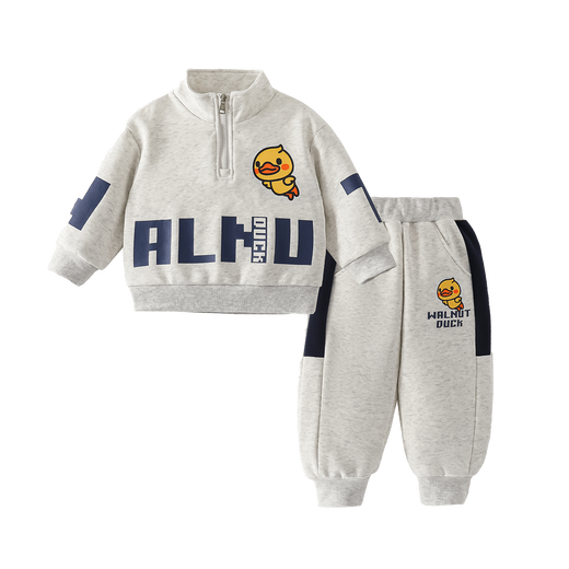 
WALNUT DUCK Little Yellow Duck Boys Autumn Set Children's Sports Set Spring and Autumn Coat 2025 New Style Gray 130