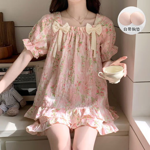 Bei Yifu Pajamas с грудной подушкой для женщин для летних шорт, облачный хлопковый интернет-знаменитость тонкая милая сладкая мультипликационная одежда набор домашней одежды ZZ9902-2# Little Red Flower m
