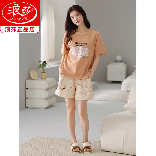 
Langsha 2025 new pajamas for women in summer pure cotton short-sleeved sweet casual sports home clothing set Z9856 M [recommended 80-100Jin [Jin equals 0.5 kg] wear]