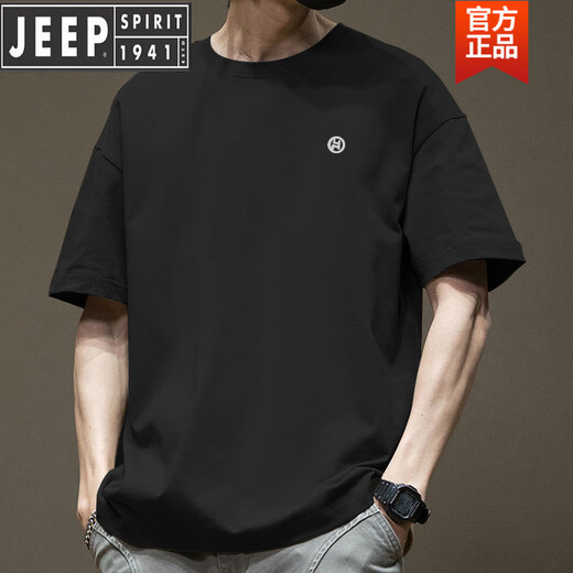 Jeep (JEEP) high-end trend American short-sleeved T-shirt for men in summer round neck versatile casual 2025 new trendy brand loose Hong Kong style T-shirt white-1365 short-sleeved-pure cotton S [recommended 80-110Jin [Jin equals 0.5 kg]]