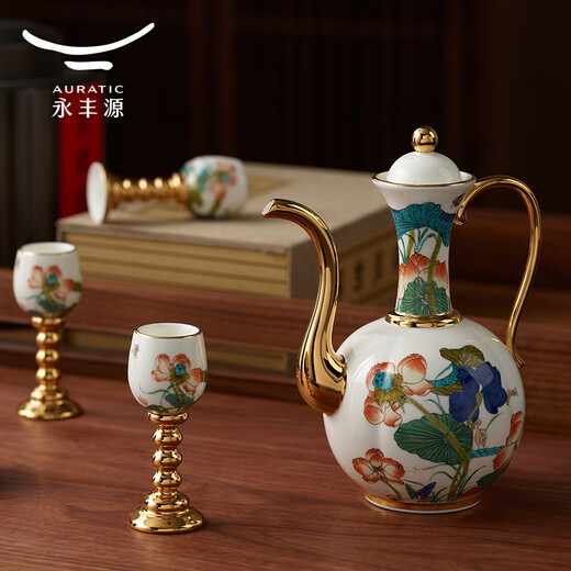 Yongfengyuan Xingfu Heming 8-head/14-head ceramic Chinese white wine glass, jug and wine set, housewarming gift, New Year, 8-head wine set