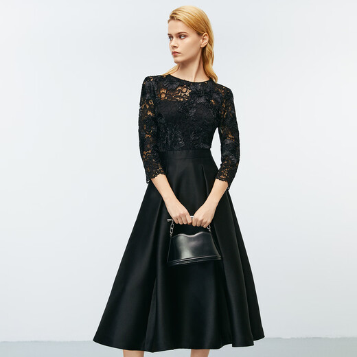 
EITIE Heavy Industry Hollow Lace One-Shoulder Satin Skirt Hem Banquet Dress 2025 Autumn and Winter New Style 7977607 Minimalist Black 20 2XL (175)