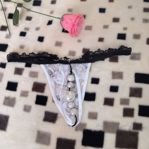 Sex toy men's lace thong sexy massage detachable large beads inserted into stimulating back yard play underwear white