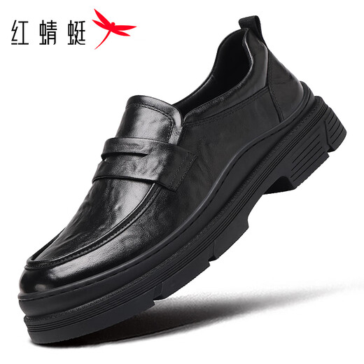 Red dragonfly leather shoes men's soft sole slip-on business casual shoes men's leather breathable loafers WLA250301 black 40