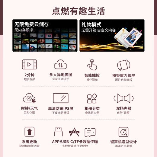 ARZOPA 10,1-Zoll digitaler elektronischer Fotorahmen Smart Cloud Fotorahmen Foto- und Video-Touch-Wiedergabetisch/Wandmontage D10 Roségold Geschenkempfehlung