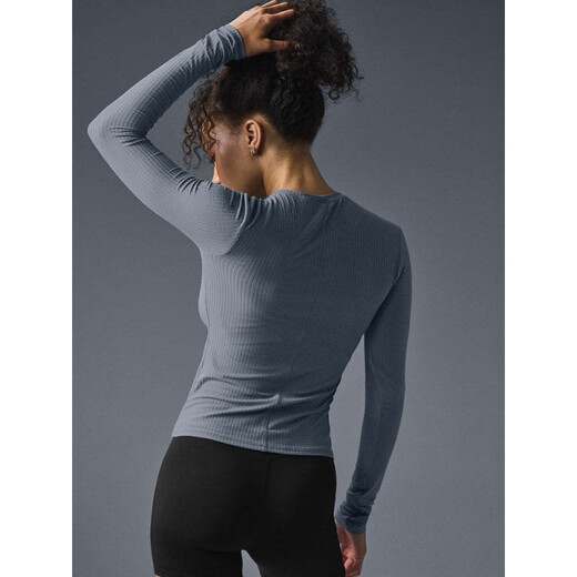 ALO YOGA Yoga Pilates long-sleeved pure cotton ribbed knitted bottoming shirt slim sports fitness running inner top T-shirt black M