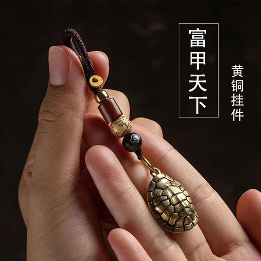 Brass key chain pendant personalized bell turtle shell handle piece retro car key lanyard stall wholesale Brass cicada + Ruyi braided rope