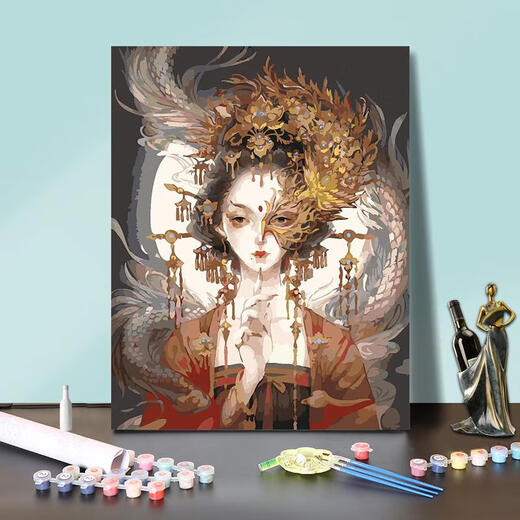 语森忆diy数字油画定制卧室古风动漫人物手工绘填充色油彩装饰画 半面妆 X11976 60*75订好内框
