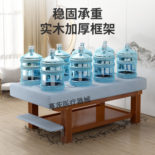 Widened solid wood beauty bed massage bed Chinese medicine massage physiotherapy bed beauty salon special bed with arm holes to watch mobile phone hand hole light blue velvet 190*80 + log bed legs 1