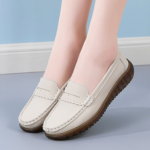 [Fabricante de la gran marca] Mamá Zapatos de carne Tendón suave Sofle Summer Summer's Summer's Summer Hollow Middle-Eding y ancianos Zapatos de frijoles 826 Beige 37