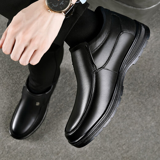 Zapatos de algodón para hombres de carpintería para el invierno Botas de cuero de terciopelo para zapatos de cuero de terciopelo para ancianos Sobres de cuero alto de cuero genuino de cuero de mediana edad y anciana zapatos de papá 9905 Negro [cuero de vaca de cuero real] Garantía de tres años 42