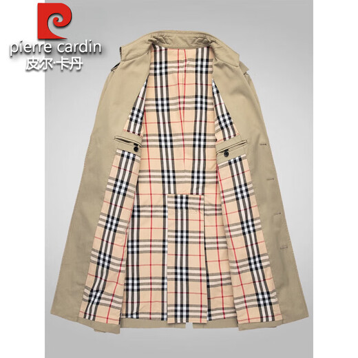 皮尔卡丹纯棉中长款风衣男2025春秋新款100%全棉英伦风西装领大衣休闲外套 黑色 L 175 130-145斤