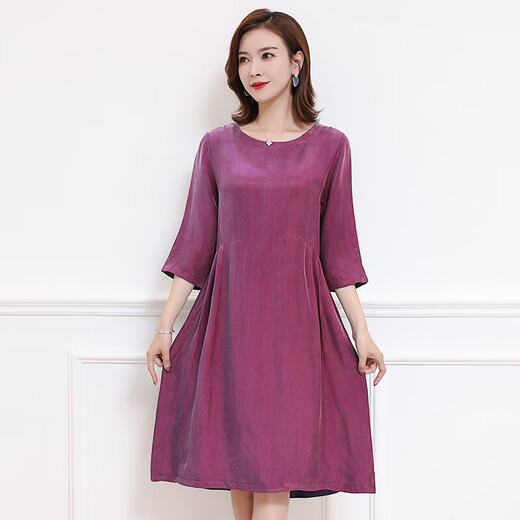 Yusenyis Mutterkupfer Ammoniakseidekleid mit bauchbedeckten schweren, lässigen, zentralen Mitte-Ärmeln Frauener loser Rock loser Rock mit mittlerer Länge Marine Blue S 11155