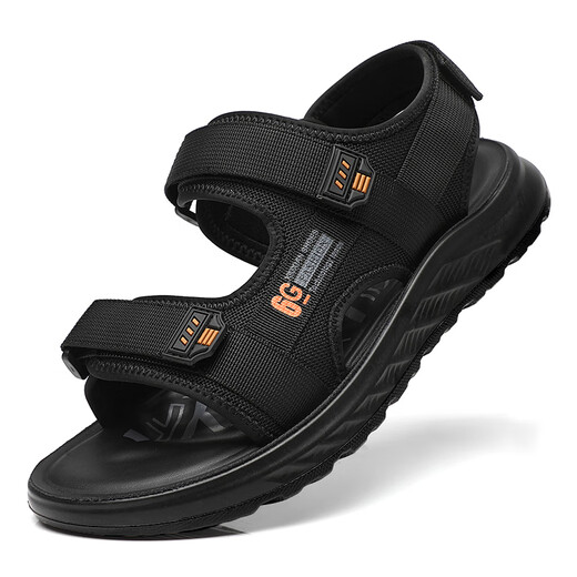 XI und Han Summer New große Männerschuhe 45 tragbare Klettverbindlichkeits Sandalen 46 Soft-Soled Casual Shoes 47 Loose Beach Schuhe 15601 Schwarz Orange 44