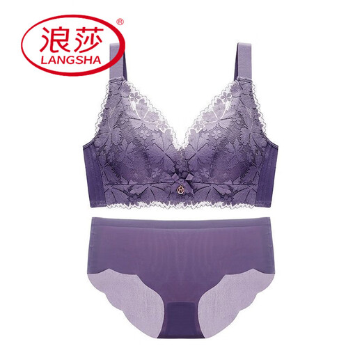 Ropa interior de Langsha (Langsha) para mujeres con senos pequeños que recolectan latón de sujetador anti-sagging especial para la recolección de senos, pares de senos sin anillos de acero, sujetador transpirable B1# [suma parcial] Set gris Purple 70A /32A