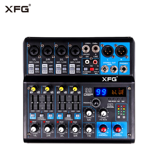 XFGFG mixer small DSP reverb recording live sound card home Bluetooth mini four-way mixer KD-6 channel 99 effects