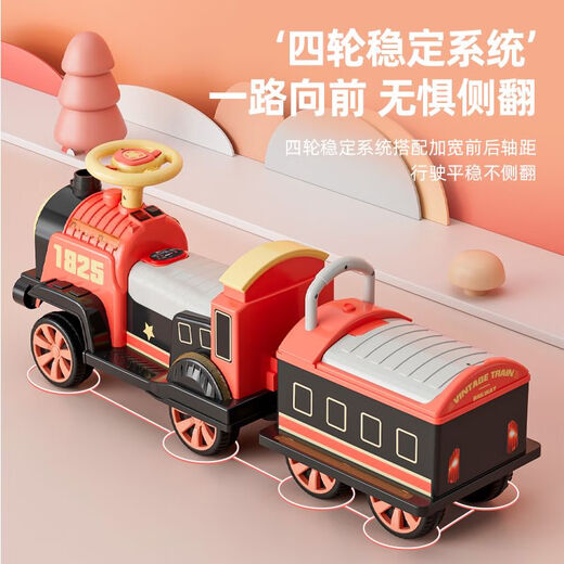 
Small train can be remotely controlled for children's electric car for men and women children toys four-wheeled car two-seater baby electric battery car retro warbler with spray + double electric dual-wheel drive + car, safety helmet beach ocean ball installation tool