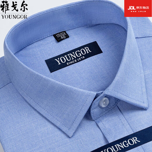 雅戈尔旗舰官方店男士短袖衬衫夏季纯棉免烫中年休闲商务职业正装格子衬 DX6629 38
