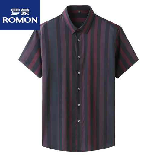 ROMON BRAN TAMAÑO Camisa de manga corta Rayas verticales para hombres Camisa grande de Fat Man Plus Fat Plus Flowe Ice Silk Top New Product Stripes rojo 9201 2XL 185160-180Jin [Jin equivale a 0.5 kg]
