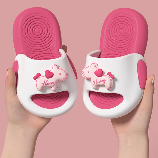 Gongmao cute cartoon pony children's slippers summer thick-soled indoor and outdoor breathable non-slip slippers for boys and girls blue and white 26-27 inner length 17cm