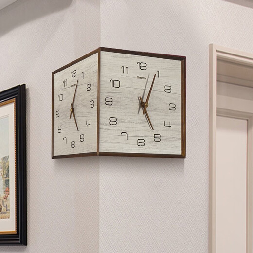 Sanqihu doppelseitige Wanduhr Wohnzimmer Ecke Home Moderne einfache atmosphärische stille massive Holzuhr Dekorative doppelseitige Hänge Wache große 9197 Walnuss Farbmarke Stille Bewegung 12 Zoll