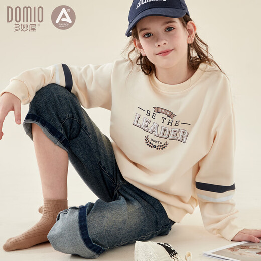 Duomiaowu girls sweatshirt spring and autumn base shirt children's plus fleece top medium large children's coat girls casual Duomiaowu children's clothing pink MBD910031 160 cm