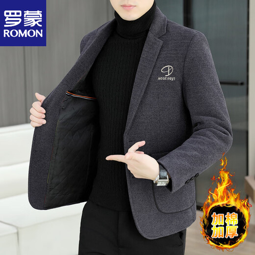 ROMON autumn and winter men's new woolen suit jacket with cotton and thickening casual versatile suit for young and middle-aged men 9917 black 2XL 141-155Jin Jin equals 0.5 kg