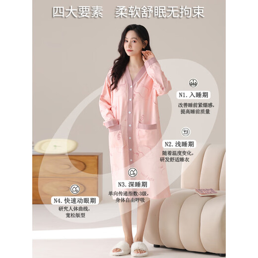 Cat Man (Miiow) Schwangere Frauen Nachthemdinnen Frauen reine Baumwolle Langsamen Haft-Kleidung Frühlings- und Herbst nach der Geburt großer Pyjamas Stillige Strickjacke zur Entbindung 2025 HD3882 L