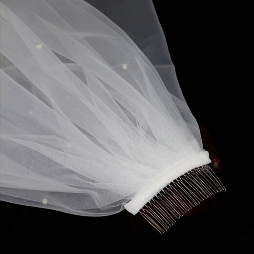 Lan Shu veil bride's main wedding dress, marriage marriage certificate, proposal and engagement super fairy high-end puff headdress photography studio photo props, plain yarn pearl veil 70cm [hair combing]