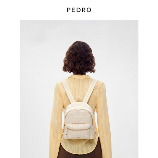 Pedro双肩包ICON菱格纹l拉链书包女包 黑色