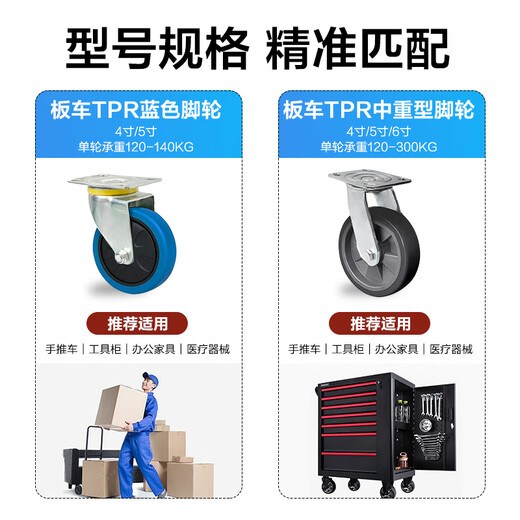 Gulihuang 5-inch rubber universal wheel blue caster trolley trolley special wheel load-bearing wheel load-bearing 280Jin Jin is equal to 0.5kg industrial casters and single wheels
