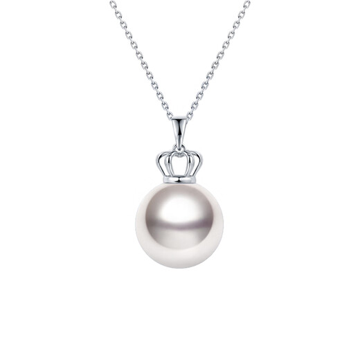Tahiti Akoya Pearl Pendant Crown Style 18K Gold Necklace Highlight Seawater Pearl Collarbone Necklace Gift 18K White_akoya Pearl Pendant + 18K Gold Chain 8.5-9mm